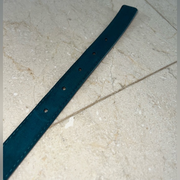 Maison Boinet Skinny Nubuck Leather Belt in Deep Turquoise w Gold Buckle 75 - Picture 12 of 16